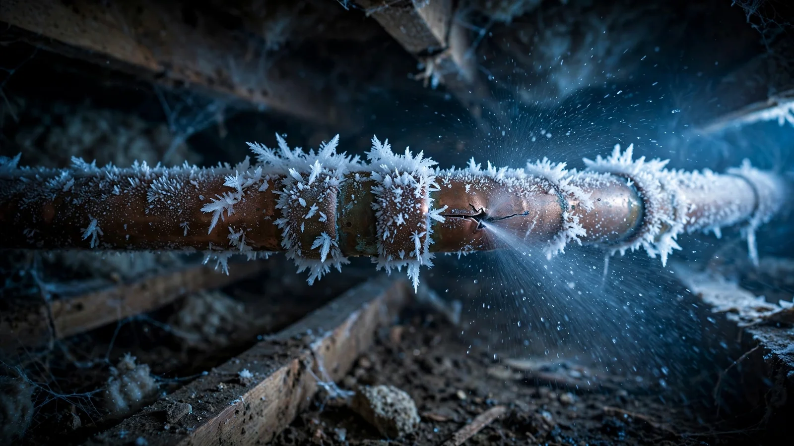 Frozen water pipe in the crawlspace of a Caldwell, ID home